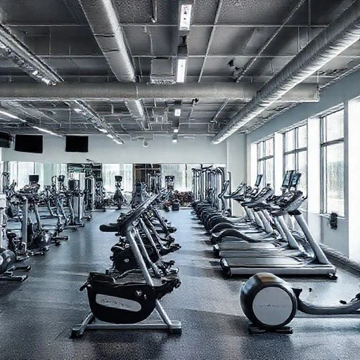 Abstract, high-tech stationary bike with integrated virtual reality and haptic feedback system.